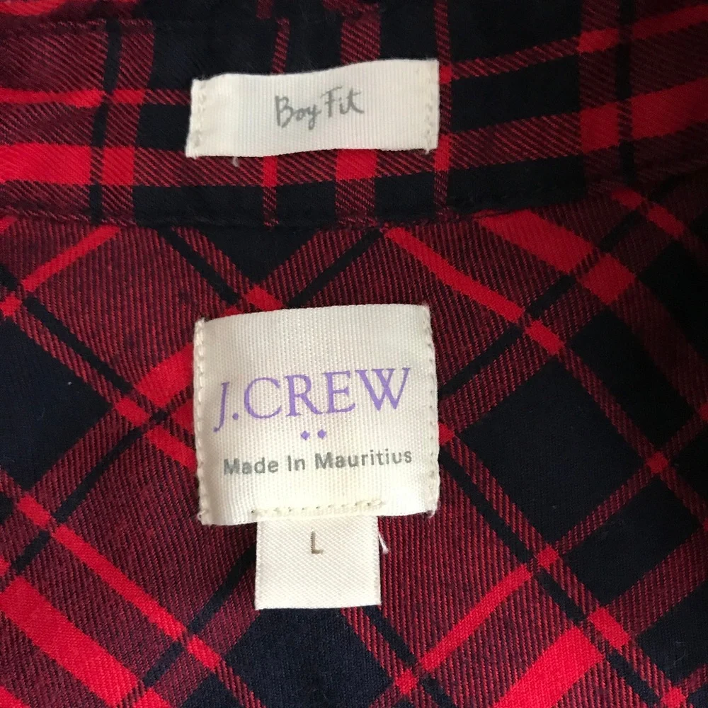 J. Crew Red Navy Plaid Boy fIt Shirt - Picture 6 of 6